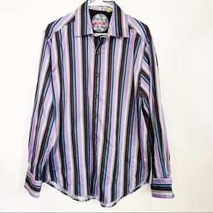 Robert Graham Men’s Classic Fit Multicolor Striped Button Shirt Size Large